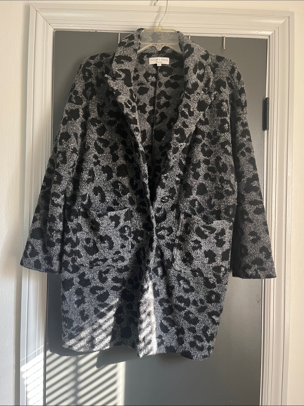 Madewell Gray and Black Leopard-Print Pea Coat